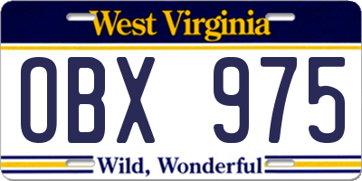 WV license plate OBX975