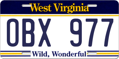 WV license plate OBX977
