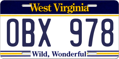 WV license plate OBX978