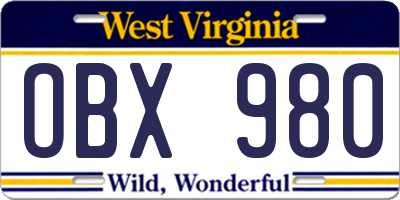 WV license plate OBX980