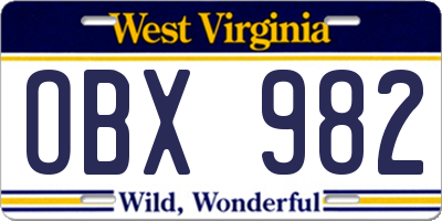 WV license plate OBX982
