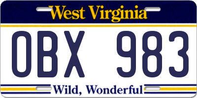 WV license plate OBX983