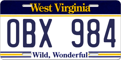 WV license plate OBX984
