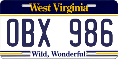 WV license plate OBX986