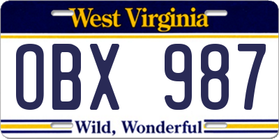 WV license plate OBX987