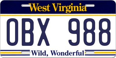 WV license plate OBX988