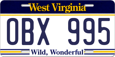 WV license plate OBX995