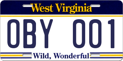 WV license plate OBY001