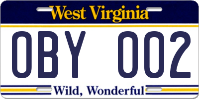 WV license plate OBY002