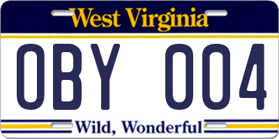 WV license plate OBY004