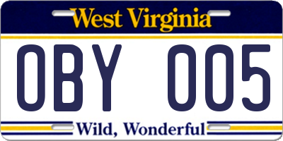 WV license plate OBY005