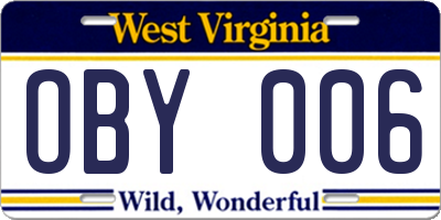 WV license plate OBY006
