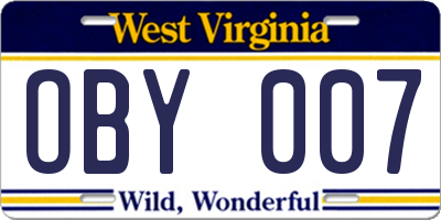 WV license plate OBY007