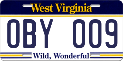 WV license plate OBY009
