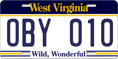 WV license plate OBY010