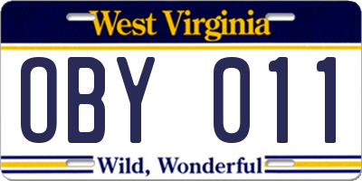 WV license plate OBY011
