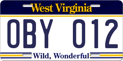 WV license plate OBY012