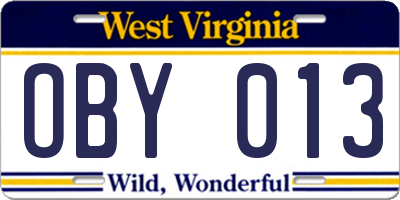 WV license plate OBY013