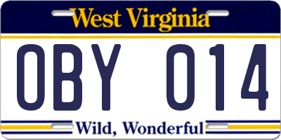 WV license plate OBY014