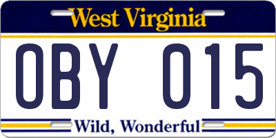 WV license plate OBY015