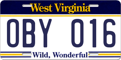 WV license plate OBY016