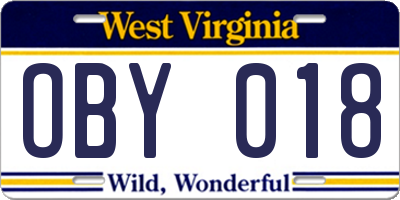 WV license plate OBY018