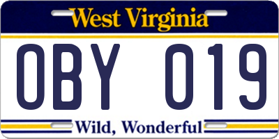 WV license plate OBY019