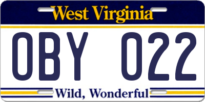 WV license plate OBY022