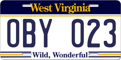 WV license plate OBY023