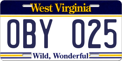 WV license plate OBY025