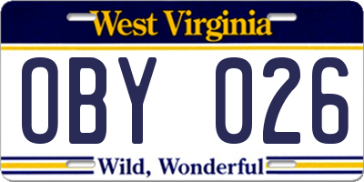WV license plate OBY026