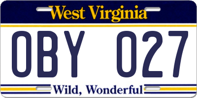 WV license plate OBY027