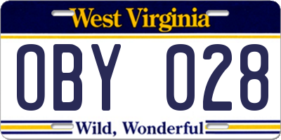 WV license plate OBY028