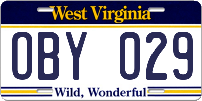 WV license plate OBY029