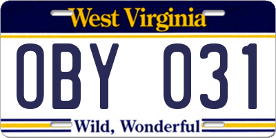 WV license plate OBY031