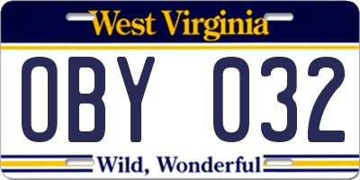 WV license plate OBY032