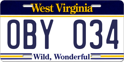 WV license plate OBY034
