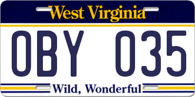 WV license plate OBY035