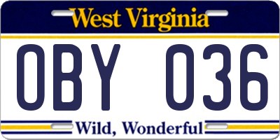 WV license plate OBY036