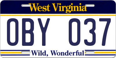 WV license plate OBY037