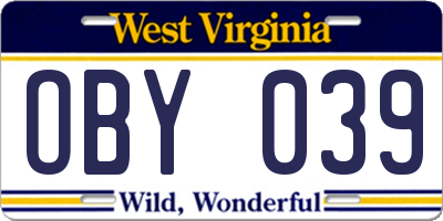 WV license plate OBY039