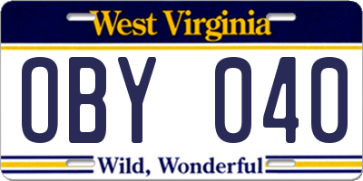 WV license plate OBY040