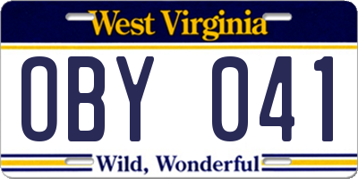 WV license plate OBY041