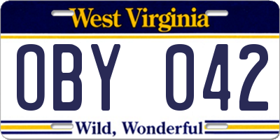 WV license plate OBY042