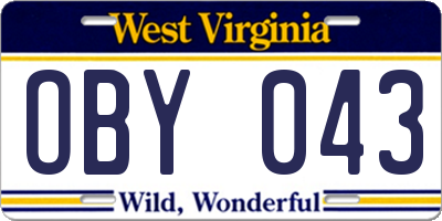 WV license plate OBY043