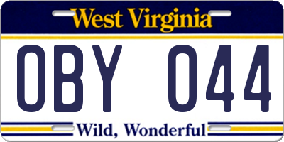 WV license plate OBY044