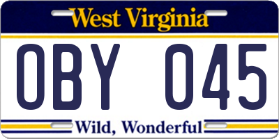 WV license plate OBY045