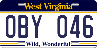 WV license plate OBY046
