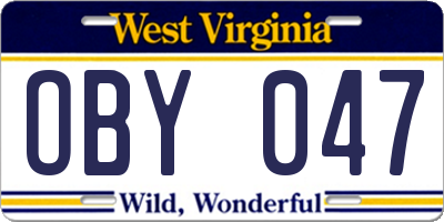 WV license plate OBY047