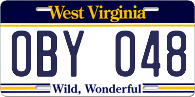 WV license plate OBY048